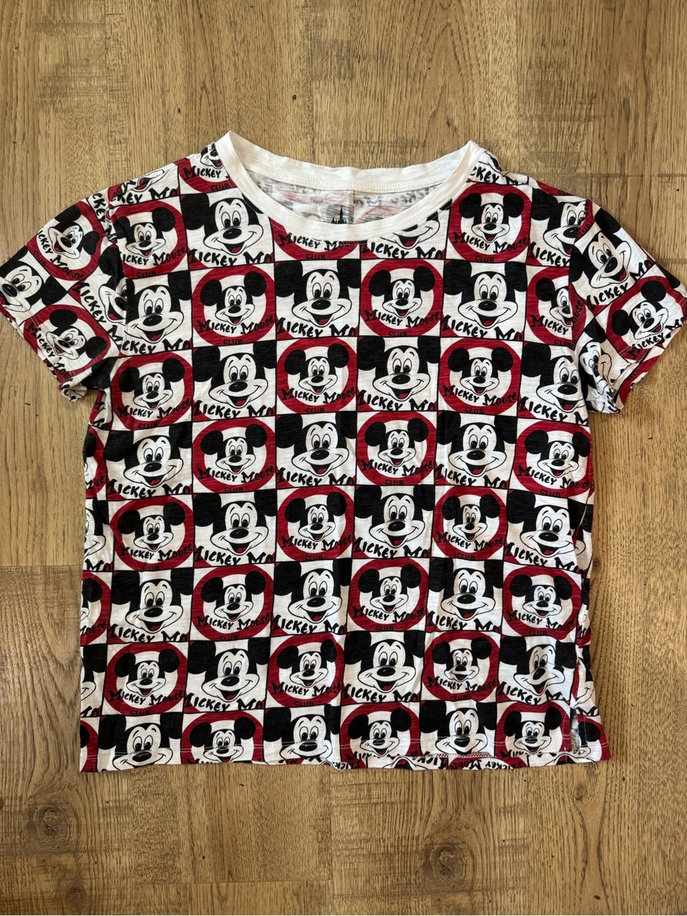 Disney Mickey Mouse Checkerboard Short Sleeve Tee - Red, Black, White